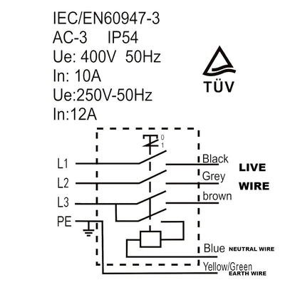 Schalter-Stecker Kombination 400v, Kompatibel Orginal KEDU KOA7 Geräteschalter Maschinenschalter, Ko