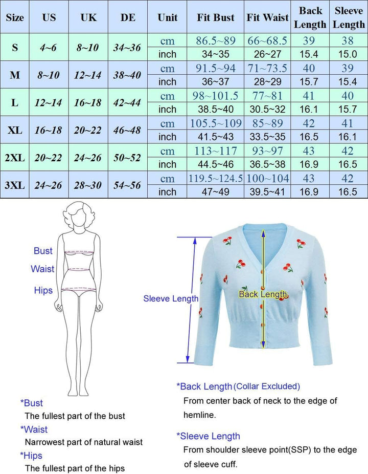 Belle Poque Damen 3/4-Arm Bolero Festlich Cardigan Kirsche Bolerojacke Schulterjacke BP000609, M Bp6