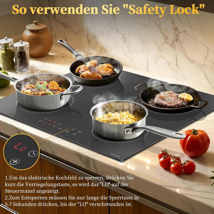 Noxton Domino Induktionskochfeld 60cm, 3500W, 220-240V Autarkes Induktionskochfeld 4 Platten Enibau