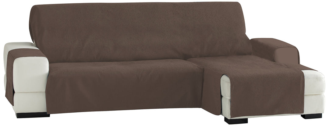 Eysa Praktische Sofahüllen, Chaiselongue 240 cm, Rechte Vorderansicht, Stoff, Braun, Drei Quadrate,