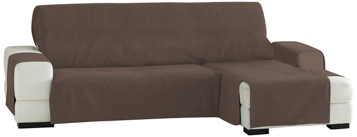 Eysa Praktische Sofahüllen, Chaiselongue 240 cm, Rechte Vorderansicht, Stoff, Braun, Drei Quadrate,