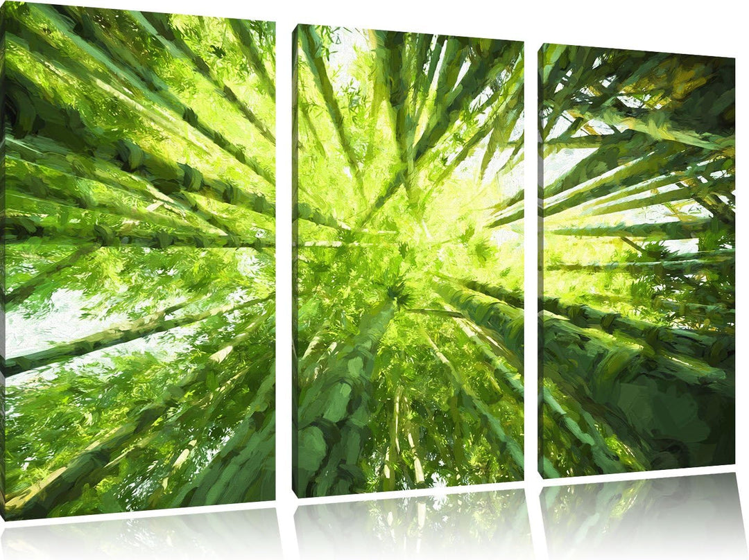 Pixxprint Grüner Bambus Kunst / 3-Teilig/Gesamtmass 120cm Leinwandbild bespannt auf Holzrahmen/Wandb