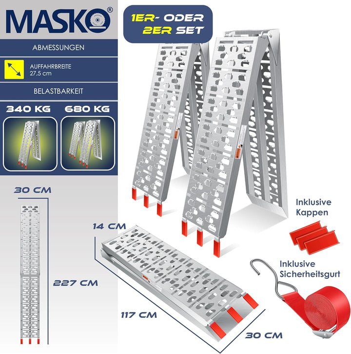 Masko® Auffahrrampe 340kg Faltbare ALU Verladerampe Max 680kg* Pro Paar Verladeschiene Antirutsch Kl
