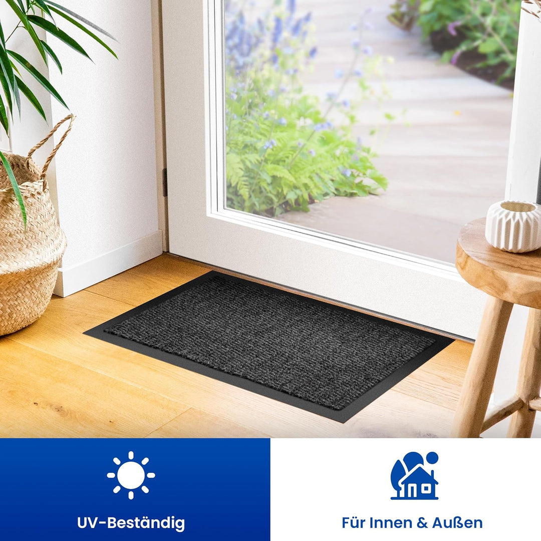 Hochwertige Fussmatte Grau-Schwarz 90x120 gross für Innen &amp; Aussen - Schmutzfangmatte rutschfest, wa