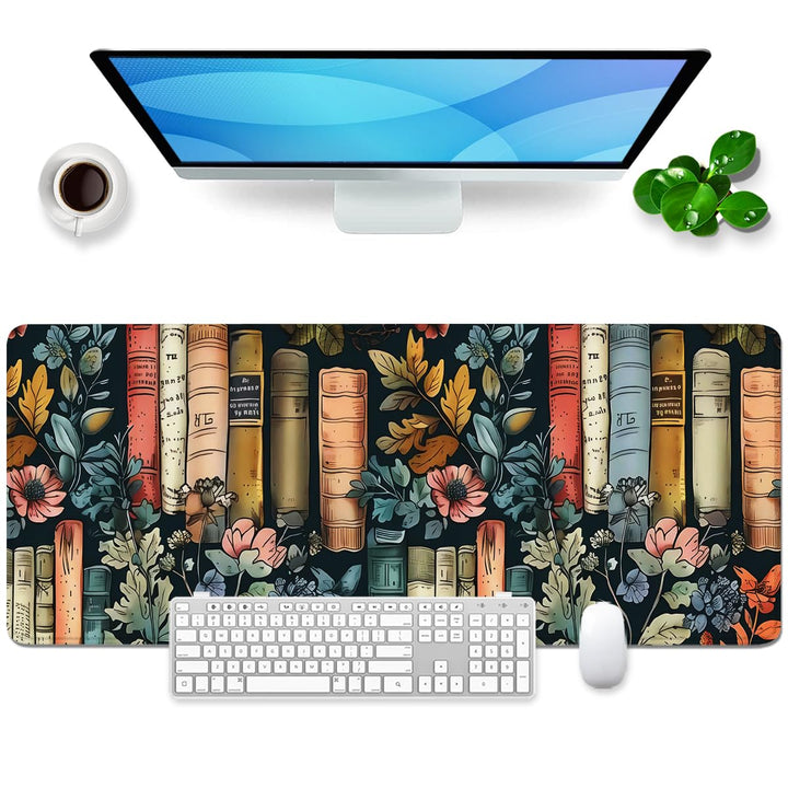 Blumen Mauspad Buch xl Gross Gaming Mousepad Retro Desk Pad Flower Desk Mat Book Bürozubehör Schreib
