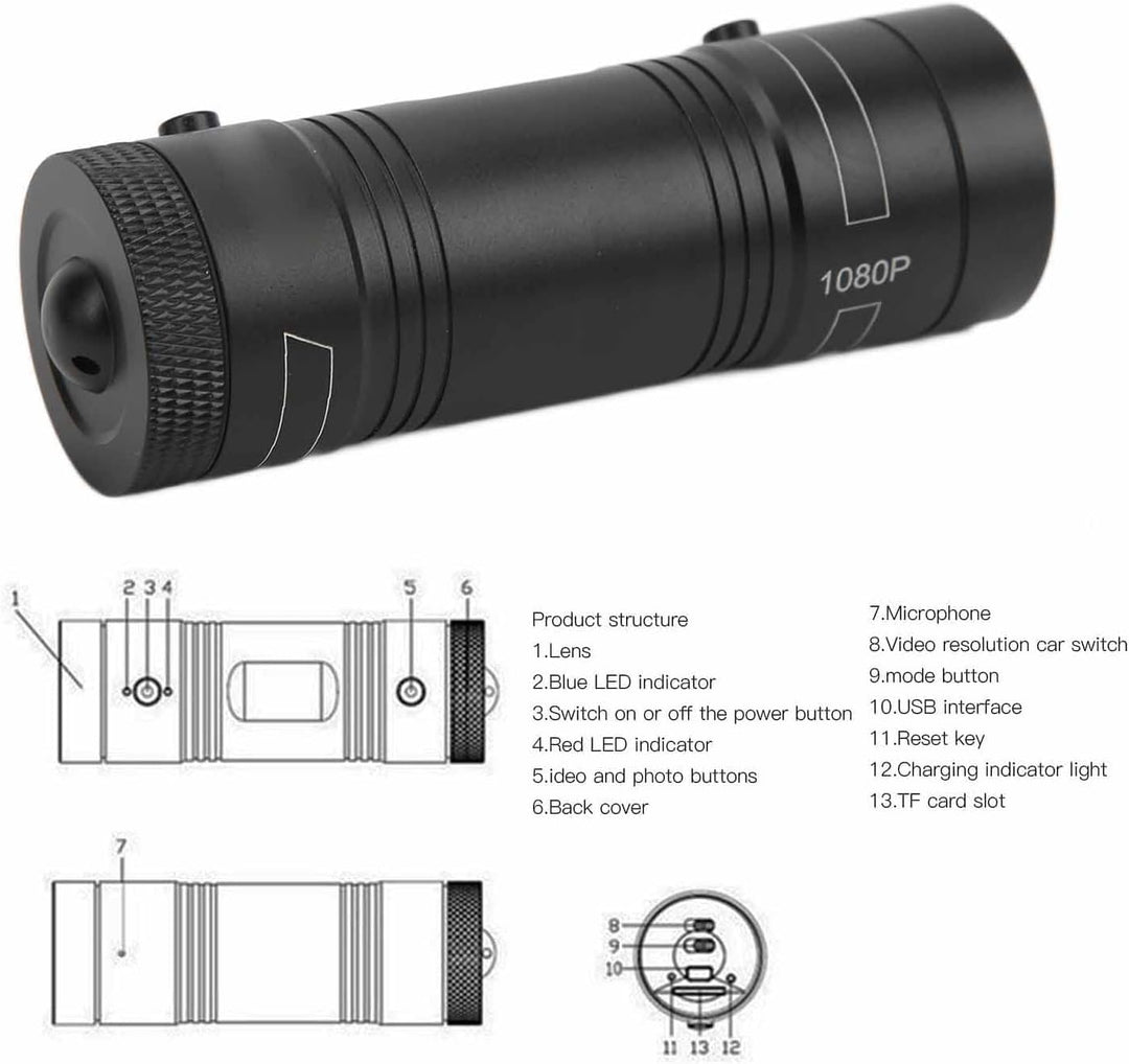 Yctze Fahrradhelm-Sportkamera, Volle 1080p HD-Mini-Action-Kamera, Tragbare wasserdichte 120°-Weitwin