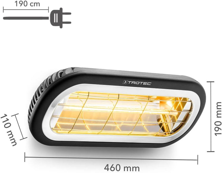 TROTEC Standheizstrahler IR 2001 – Heizleistung 2000 W – Infrarotheizung, IP65, Outdoor, Fläche im A