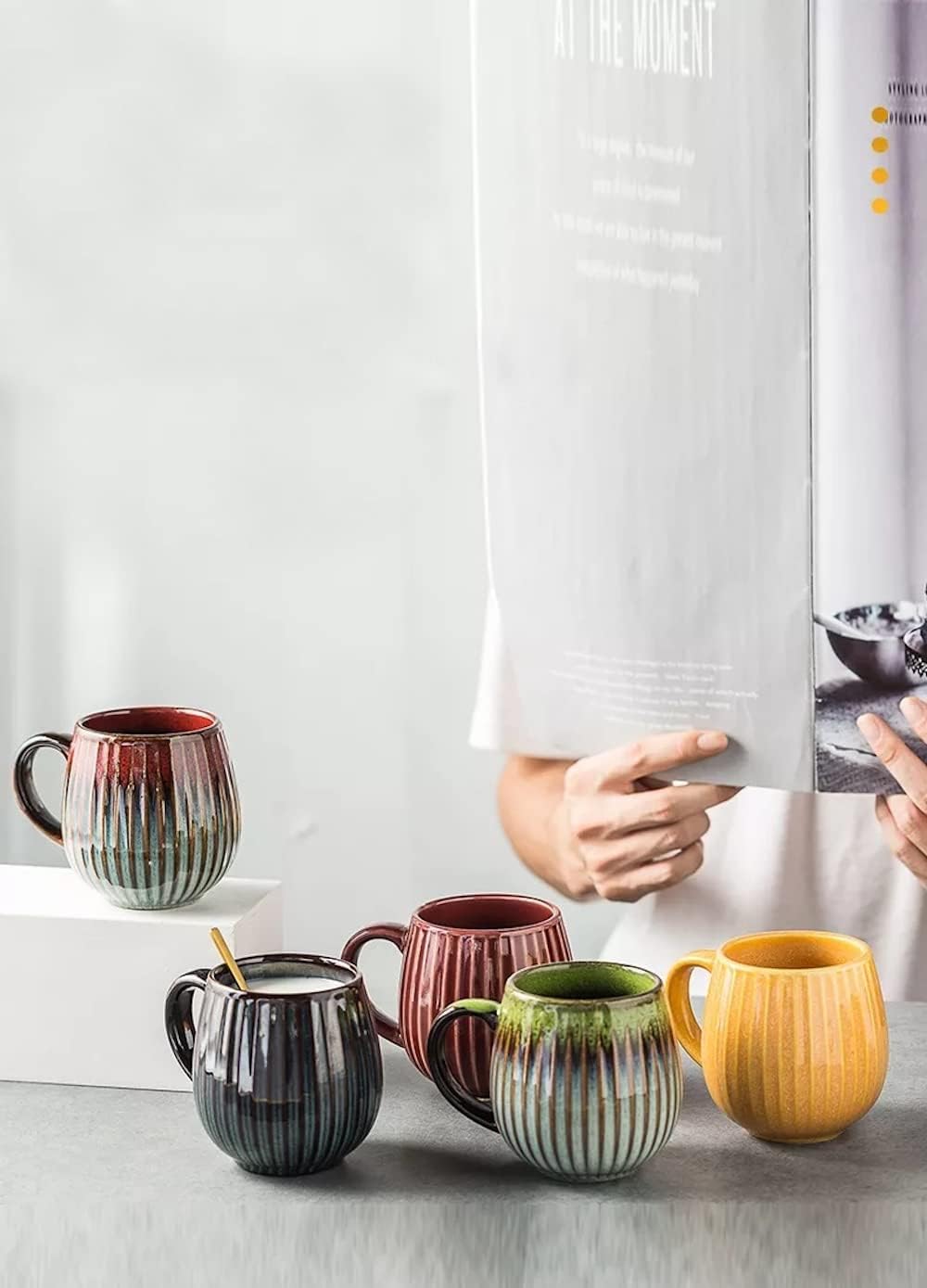 Saumo 5er Set 480 ml Hochwertige Handgefertigte Kaffeetassen aus Porzellan, Kaffee - Tasse in Modern