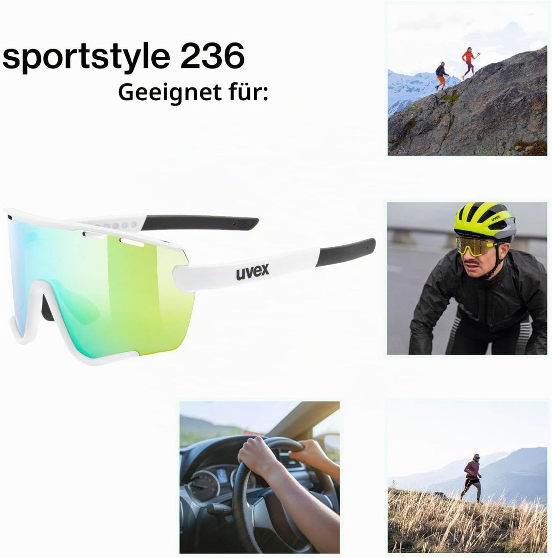 uvex Unisex Sportstyle 236 Set Sportbrille (1er Pack) Einheitsgrösse white mat/green, Einheitsgrösse