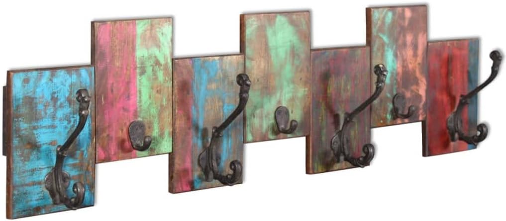 Hothingwell Wandgarderobe, 7 Haken, Massivholz | Unsichtbare Montage, handgefertigt, Vintage-Stil, e
