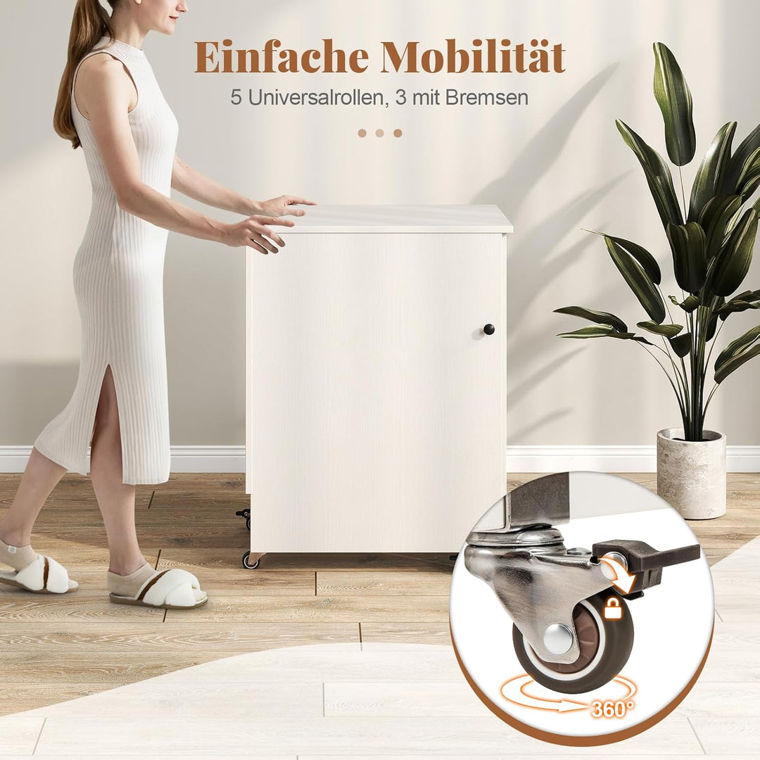 COSTWAY 2 in 1 Nähtisch klappbar mit Ladestation, Nähmaschinenschrank aus Holz mit Regalen, Nähschra