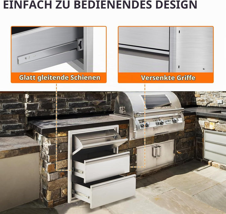 Outdoor Küchenschrank, Ausziehbarer Mülleimer mit ausziehbarer Ablage, Outdoor-Küchenschubladen Schu
