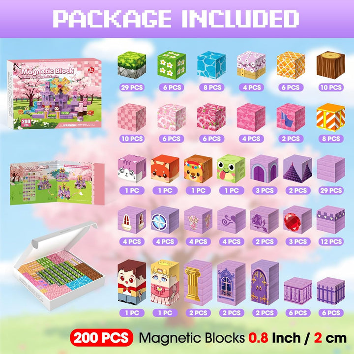 Magnetische Bausteine, Magnetic Blocks 200 PCS ab 3 Jahre Kinder, Magnetbausteine für Jungen Mädchen