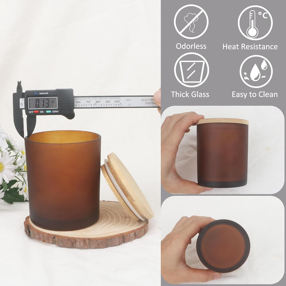 MILIVIXAY 12 Stück 284 ml mattiertes bernsteinfarbenes dickes Glas mit Deckel – leere Kerzengläser f