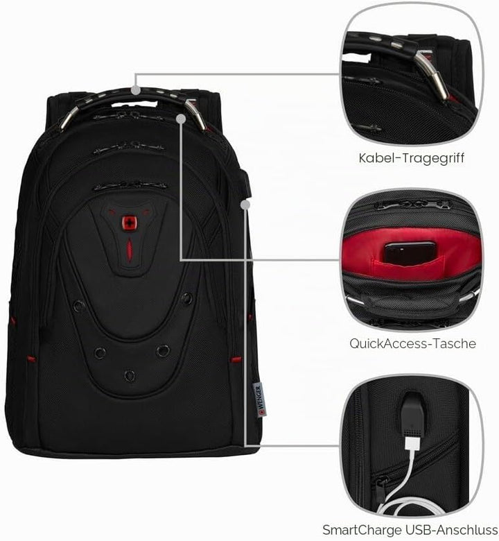 WENGER Ibex Deluxe Laptop-Rucksack, Notebook 14 bis 16 Zoll, Tablet bis 10 Zoll, 26 l, Damen Herren,