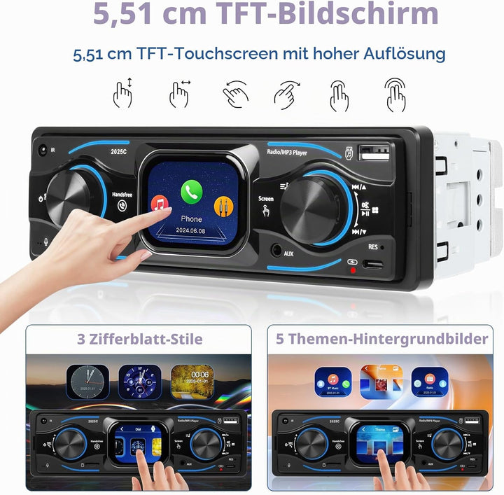 Hikity 1 Din Autoradio mit Touchscreen, Radio 1 DIN mit FM, Bluetooth,USB/SD/AUX-IN, Freisprecheinri