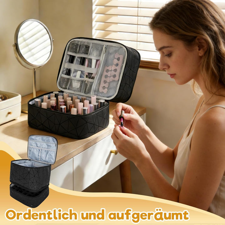 Nagellack Aufbewahrung, Doppelschicht Nagellack Organizer Tasche, Kosmetikkoffer wasserdichter tragb