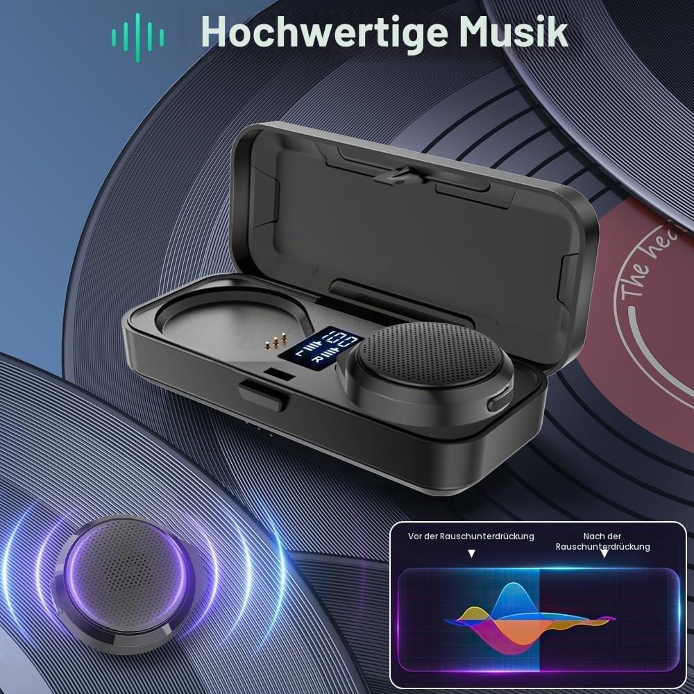 OBEST Motorradhelm Bluetooth Headset, TWS Kabellose Kopfhörer mit Ladeetui, Bluetooth 5.3 &amp; ANC Akti