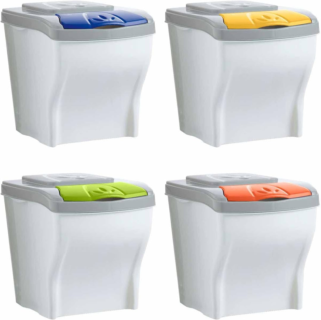 bama Mülleimer 4er-Set für Abfalltrennung - 20 Liter, Multiple Farben - Umweltfreundlich, Poker Seri