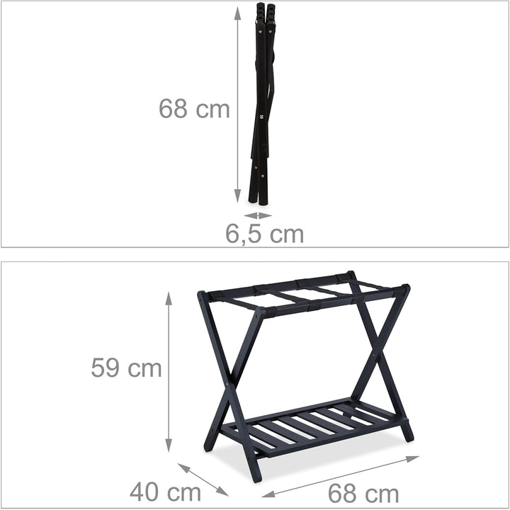 Relaxdays Kofferständer, klappbar, Bambus, HxBxT: 59 x 68 x 40 cm, Gepäckständer mit Ablage, Koffera