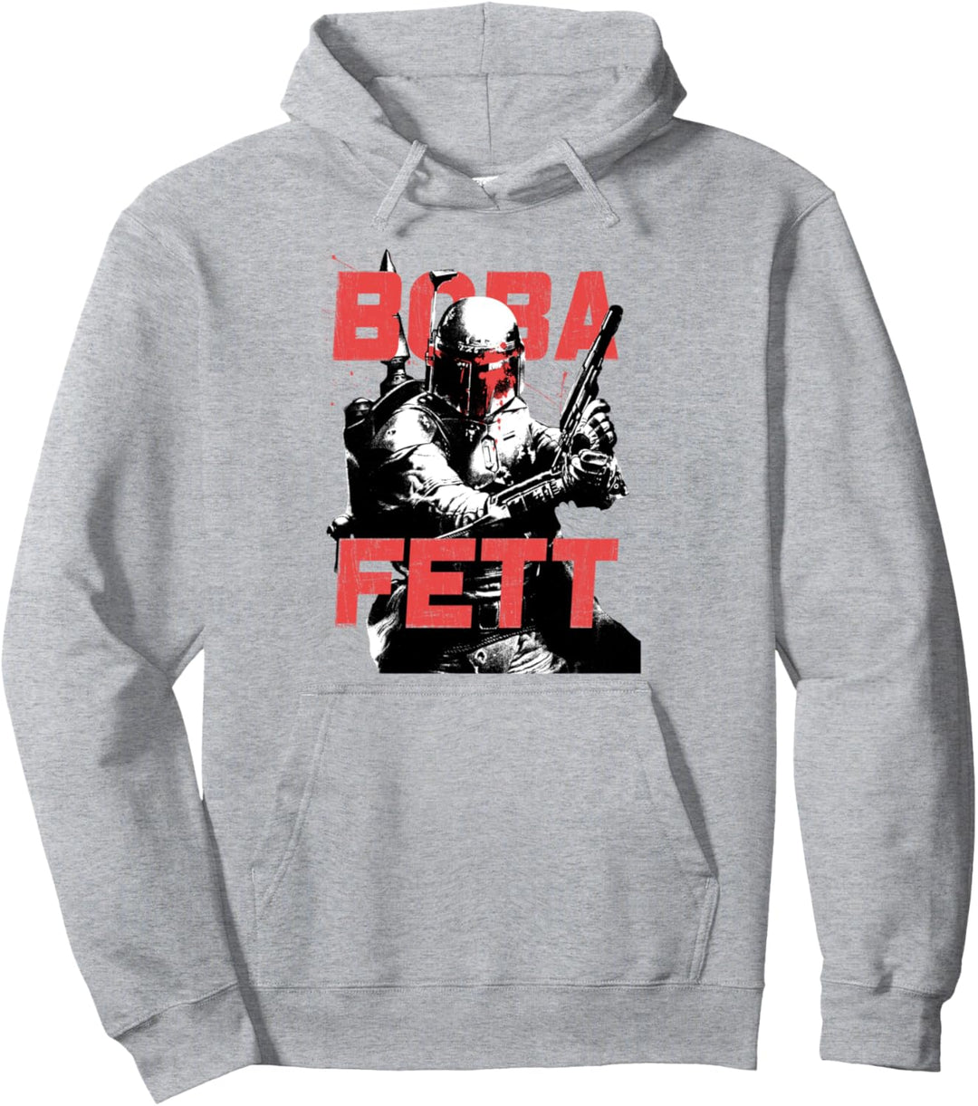 Star Wars Boba Fett Blaster Pose Large Block Text Pullover Hoodie