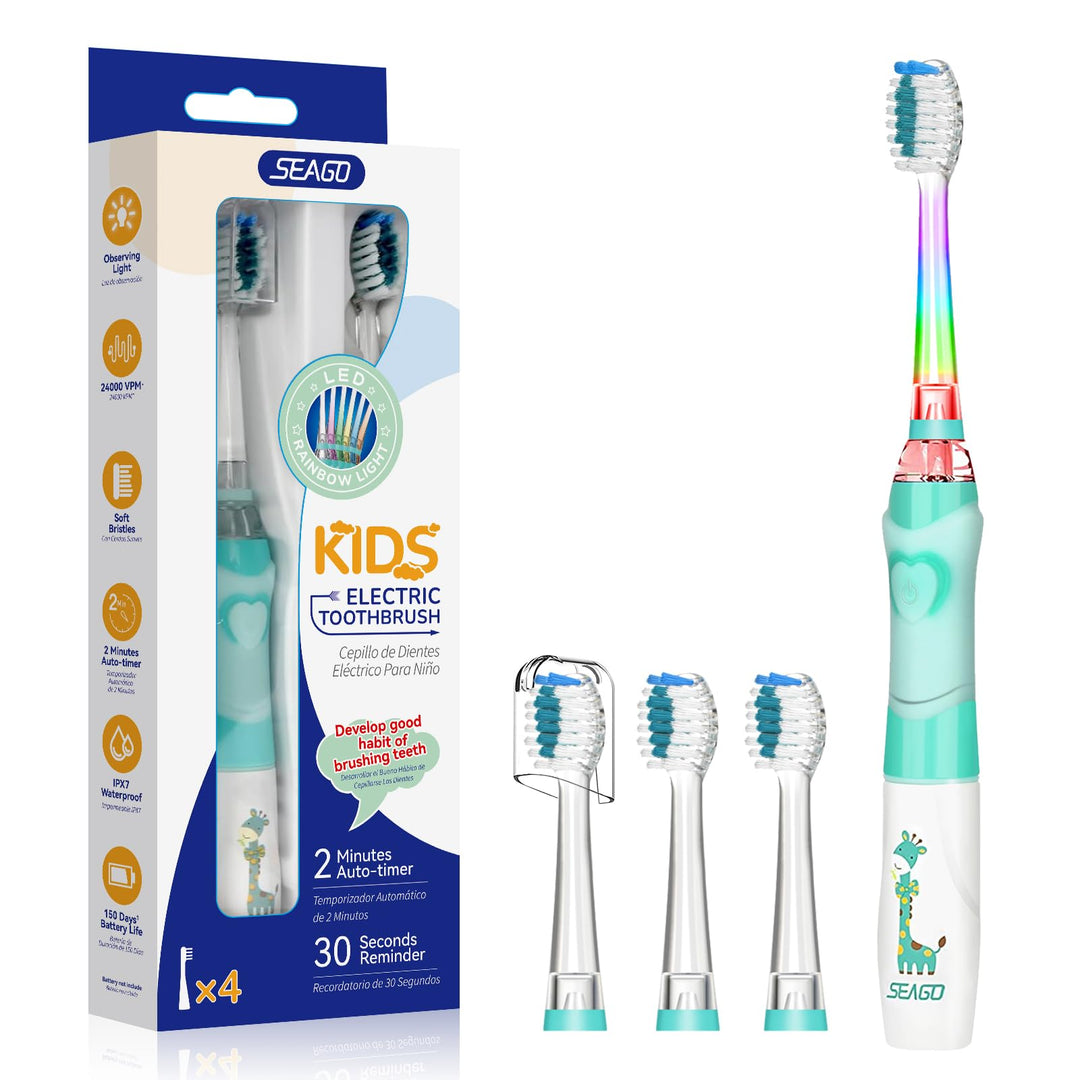 Seago Elektrische Zahnbürste Kinder ab 3-12 jahre Kinderzahnbürsten mit Farbigem Licht Smart Timer 4