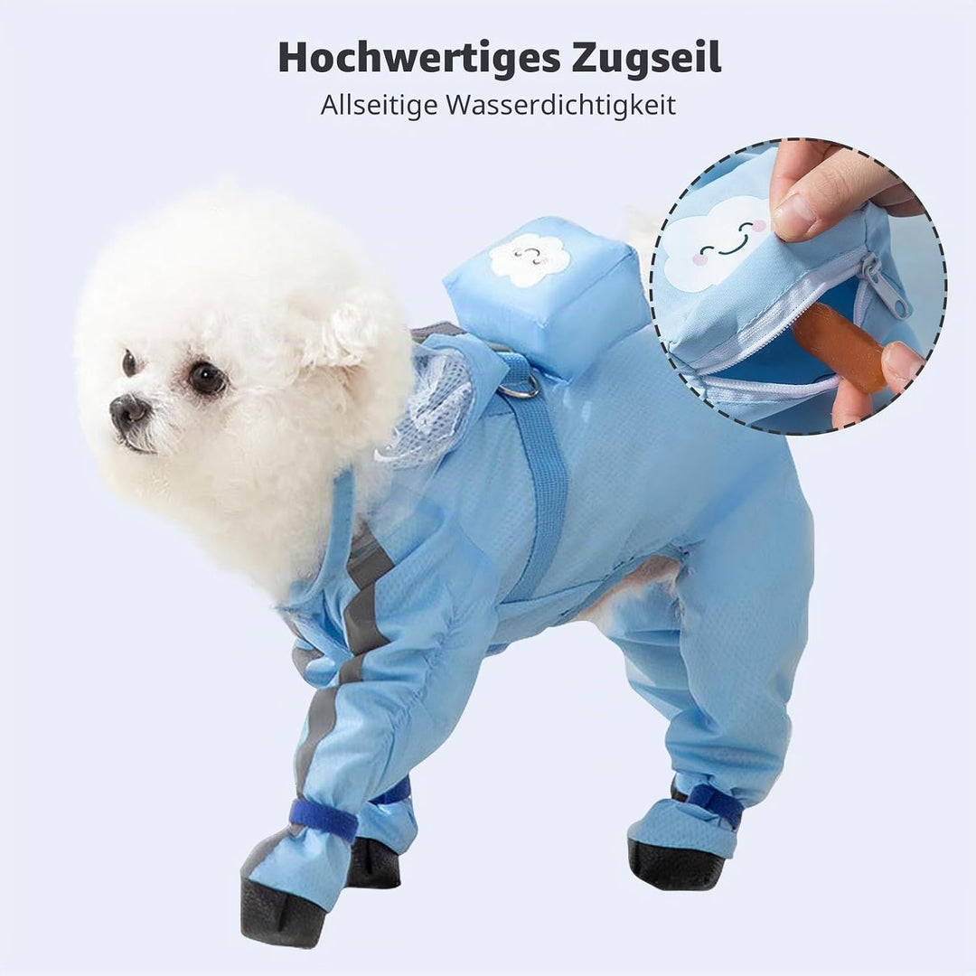 PETCUTE Hund Regenmantel,wasserdichte Hunde-Regenjacke mit Kapuze,Verstellbare Vierbeiner Hunderegen