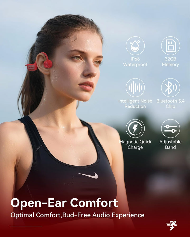 Wantek Knochenschall Kopfhörer, Bluetooth IP68 wasserdichte Kopfhörer Schwimmen mit 32GB Speicher MP