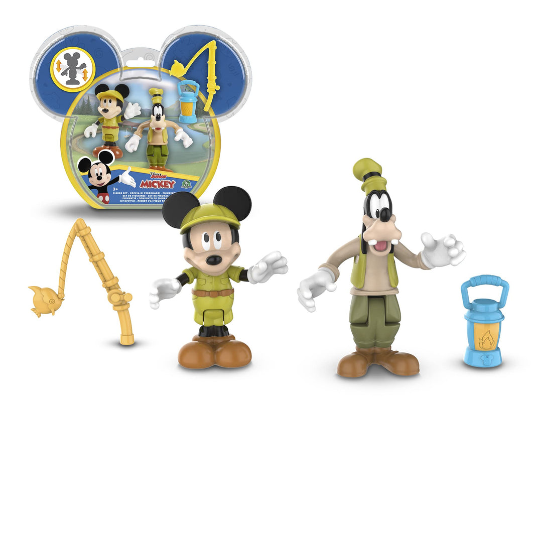 Giochi Preziosi Mickey, 2 bewegliche Figuren, 7,5 cm, mit Zubehör, Thema Camping, Spielzeug für Kind