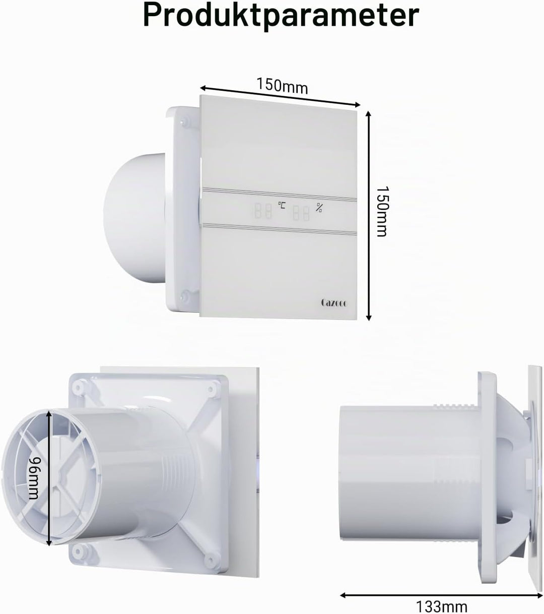 Badlüfter mit Feuchtigkeitssensor 100mm, Automatischer Badezimmer Lüfter mit Nachlauf-Timer, Leise 3