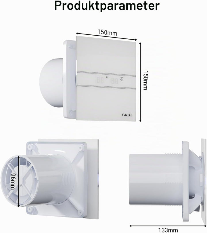 Badlüfter mit Feuchtigkeitssensor 100mm, Automatischer Badezimmer Lüfter mit Nachlauf-Timer, Leise 3