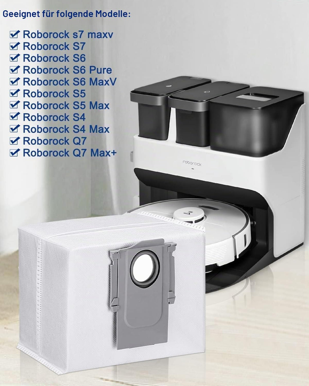 12 Stück Staubbeutel für Roborock S7 MaxV Ultra / Q7+ / Q7 Max+ /T8 / Q5+ Staubsauger Absaugstation,