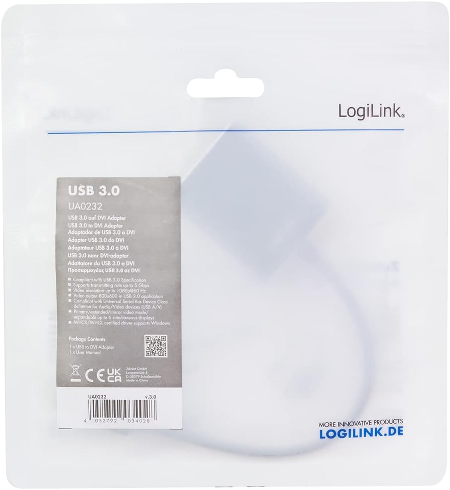 LogiLink Adapter USB 3.0 auf DVI zu DVI, zu DVI