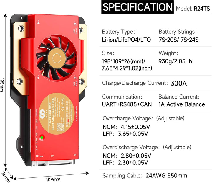 DALY BMS 24V-72V 300A integriertem 1A Aktiv-Balancer Bluetooth RS485 CAN 300A+RS485/CAN+1A Balance,