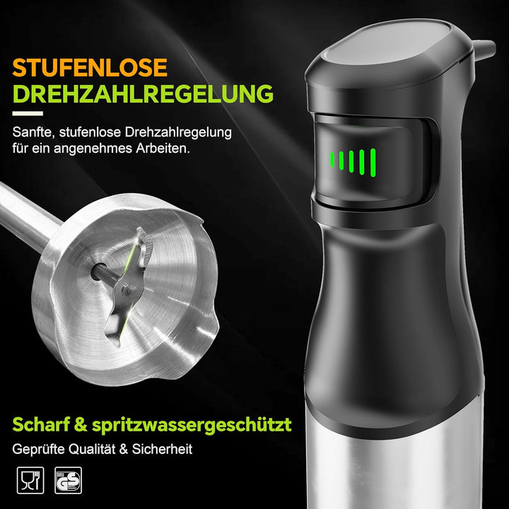 Ribelli Stabmixer Set 5-in-1 leistungsstark mit 1200W – Edelstahl Pürierstab stufenlos, Hand Blender