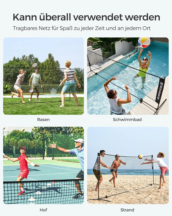SONGMICS 3 m Badminton-Netz, Volleyballnetz, höhenverstellbare Stangen, tragbares Set für Tennis 4 m