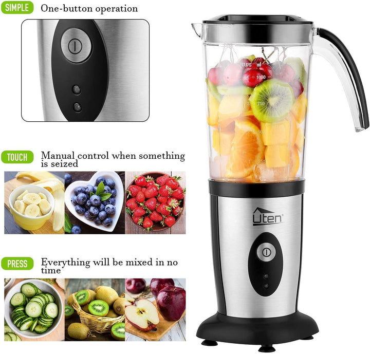 Smoothie Maker Uten Standmixer Edelstahl Mixer 5 in 1 Multifunktion Blender, Entsafter, Fleisch Zerk
