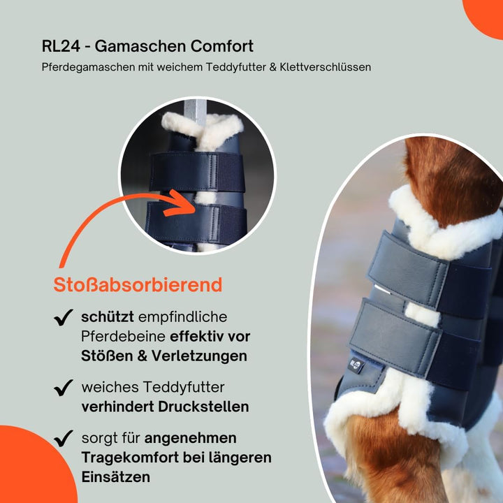 RL24 - Gamaschen Comfort – Pferdegamaschen mit weichem Teddyfutter &amp; Klettverschlüssen – anatomisch