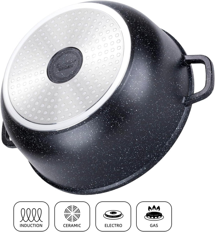 EliteHoff Kochtopf Set Induktion, Topf aus Aluminiumguss mit Antihaftbeschichtung, Topfset mit Glasd