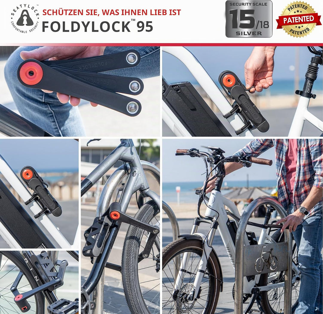 FoldyLock 95 Fahrradschloss mit Schlüssel – Patentiertes Faltschloss mit Halterung - Testsieger Sold