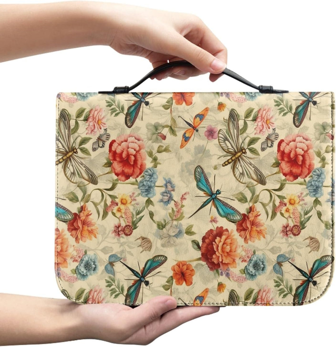 Kuiaobaty Vintage Bibel-Einband mit Libellen-Blumenmuster, Tagebuch-Organizer für Bibel, Landhaus-Dr