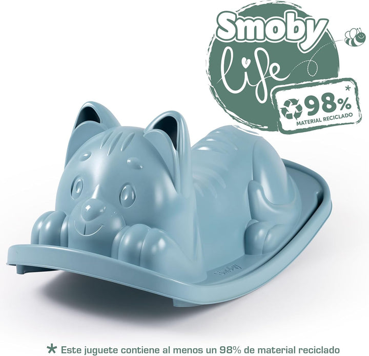 Smoby Life Wippe, Katze, Blau, ergonomische Sitzfläche, Griffe, recyceltes Material, ab 18 Monaten