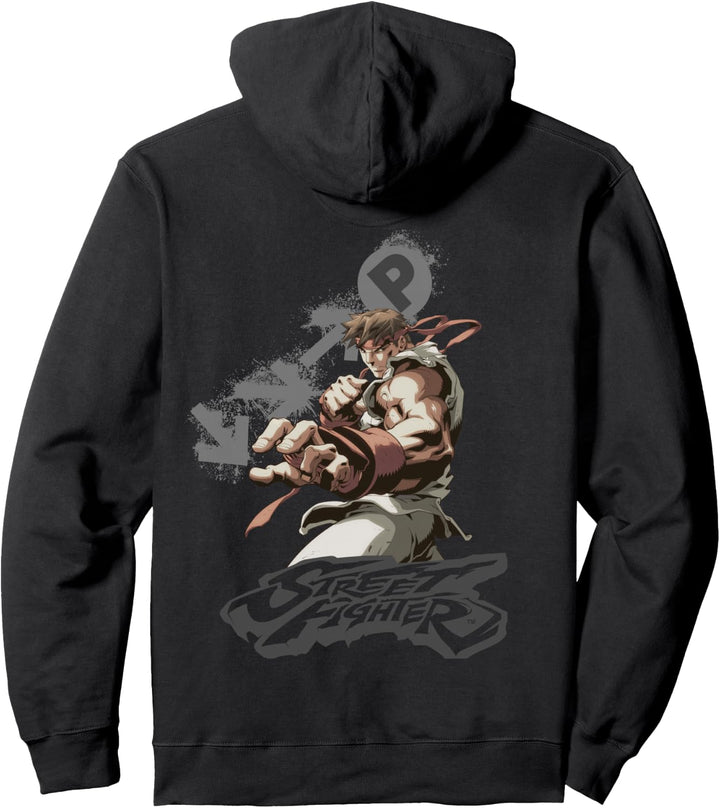 US Street Fighter Ryu Portrait Fireball 01 Grau meliert Pullover Hoodie