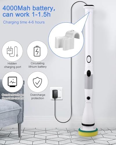 FAOKZE Elektrische Reinigungsbürste,Electric Spin Scrubber Schnurlos mit 6 Austauschbaren Bohrbürste