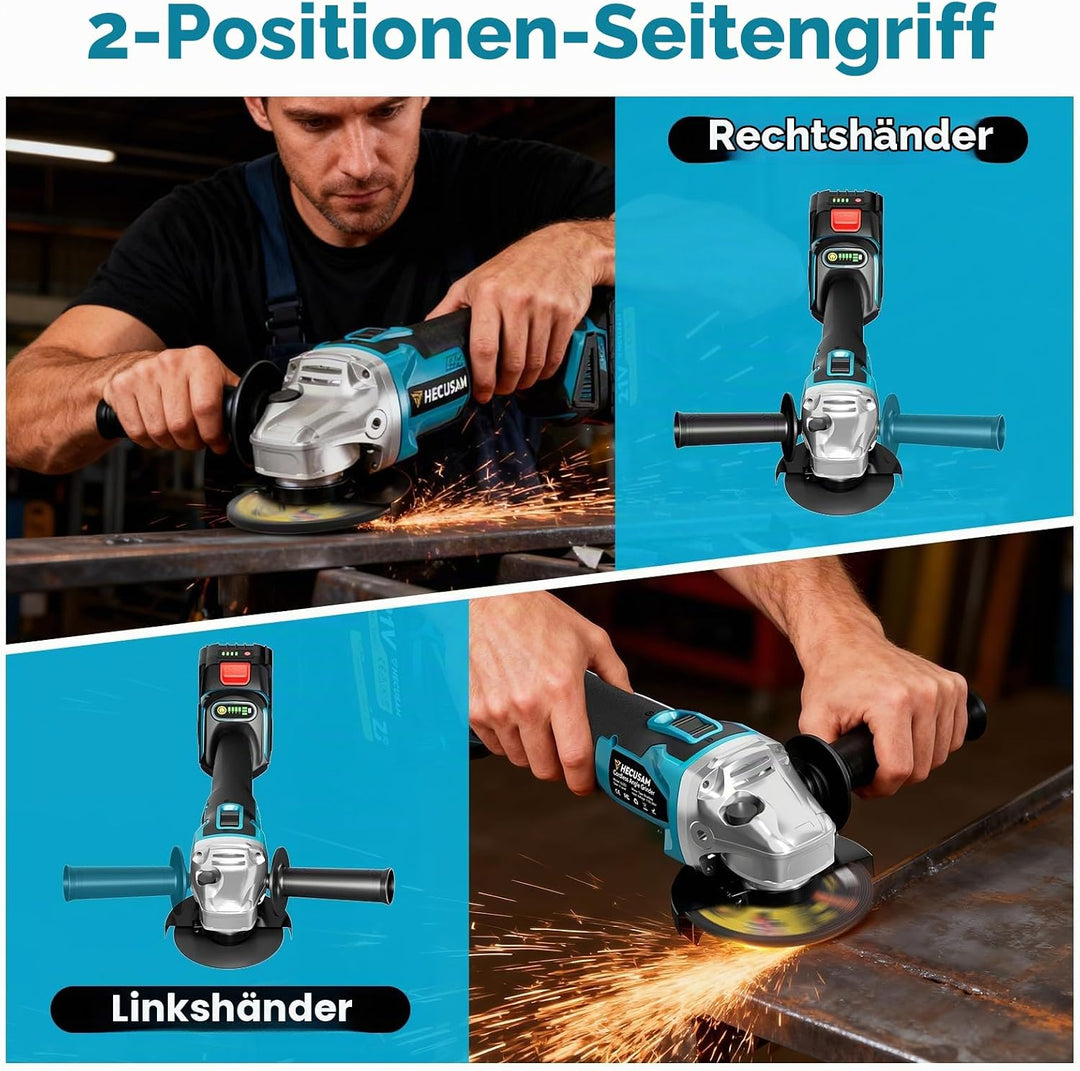 Akku Winkelschleifer 125mm, Flex Akku Winkelschleifer Set mit 2x 4.0Ah Akku, 1200W Bürstenloser Moto