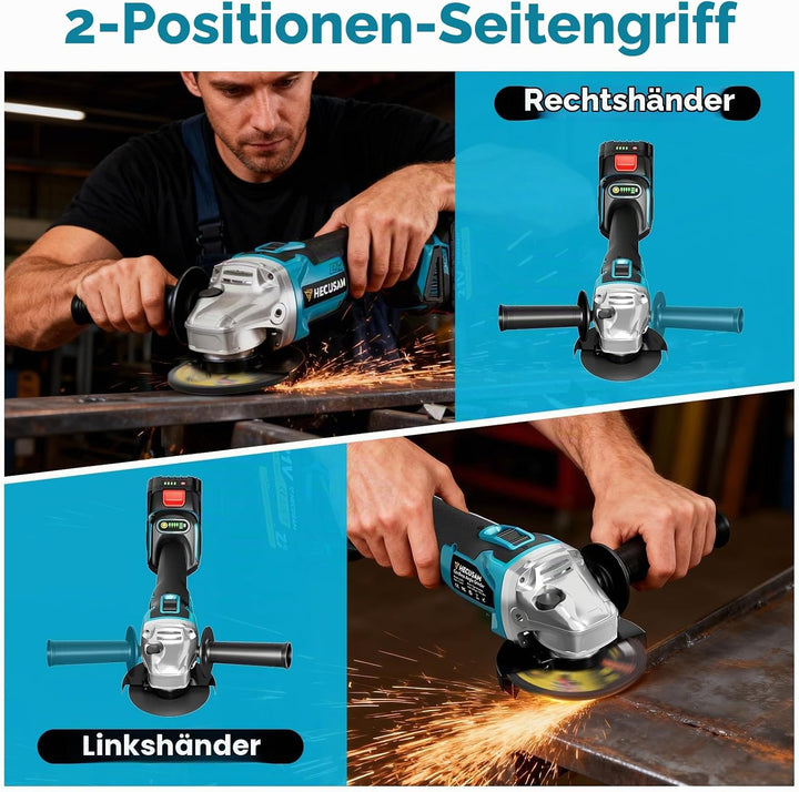 Akku Winkelschleifer 125mm, Flex Akku Winkelschleifer Set mit 2x 4.0Ah Akku, 1200W Bürstenloser Moto