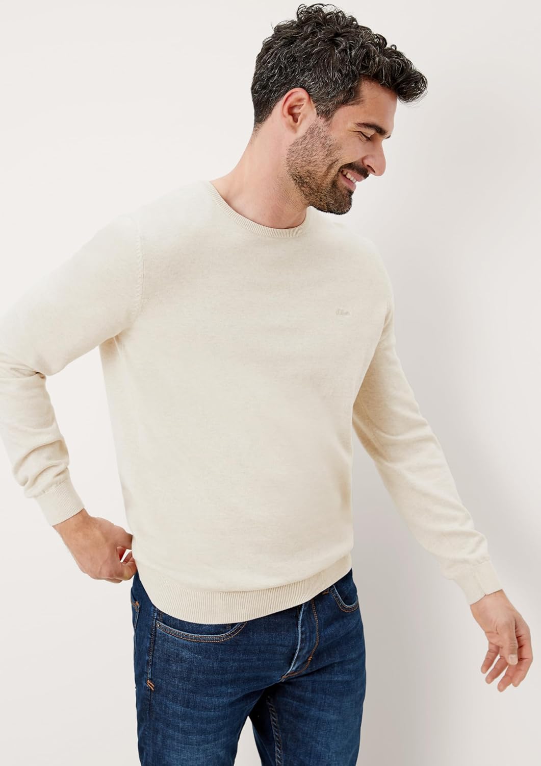 s.Oliver Herren 2152193 Pullover mit Logo-Stitching M Cremefarben(03w0), M Cremefarben(03w0)