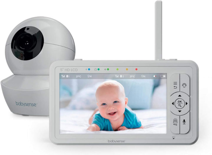 Babysense 5" HD-Babyphone mit Kamera und Audio, Fernbedienung Schwenk- und Neigefunktion, Verstellba