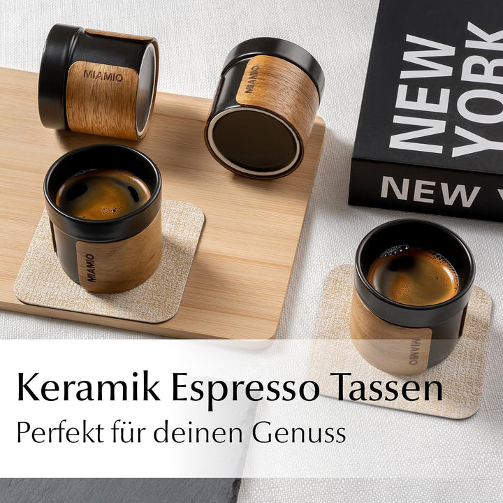 MIAMIO - Keramik Espressotassen/Espressobecher ohne Henkel (100ml)(Schwarz) | Kaffeebecher Keramik o