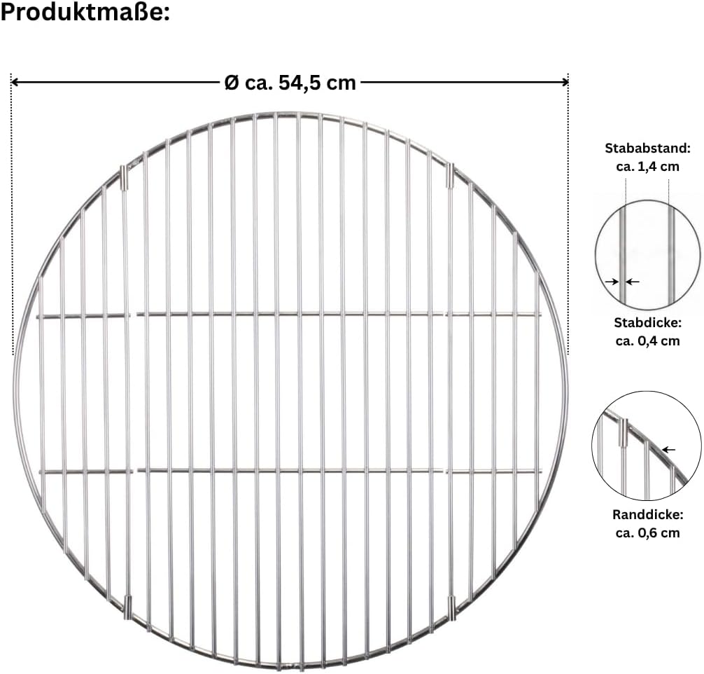 Edelstahl Grillrost - für Kugelgrill aller namhafter Marken Ø57 cm z.B. Weber - rostfrei von Brandss